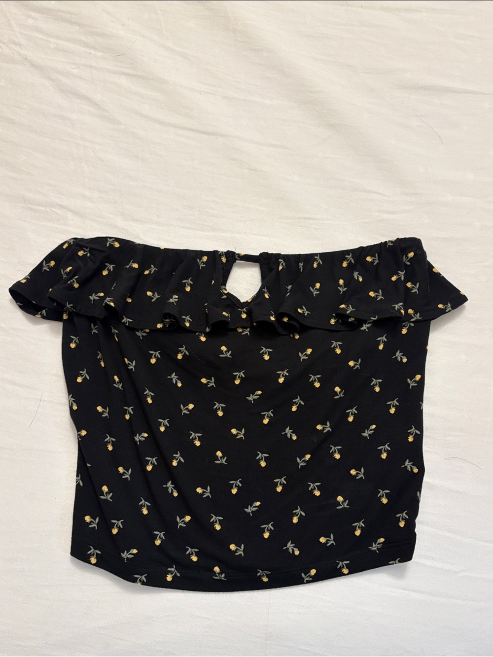 American Eagle Outfitters Black Strapless Floral Crop Top